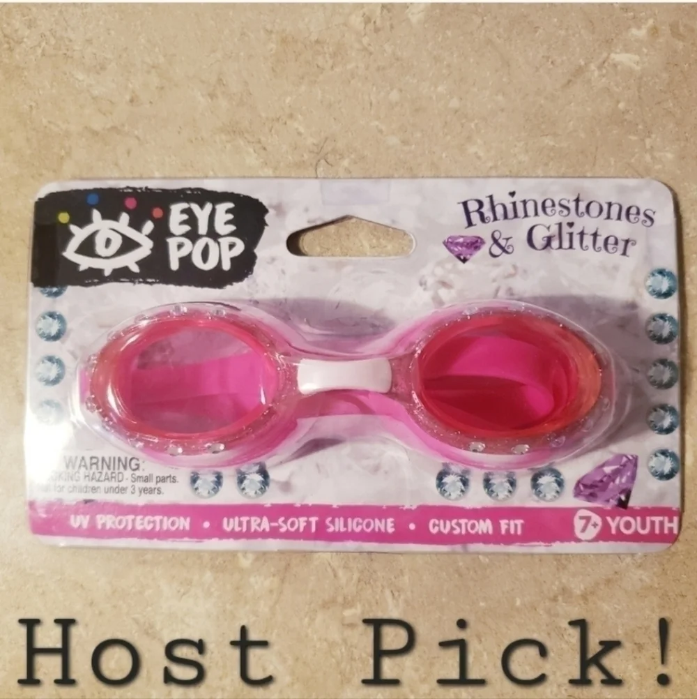 NWT Eye Pop Youth Pool Swim Goggles 7+ Pink Glitter Sparkle New Summer Beach